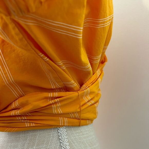 Acler Wyatt Blouse Orange White Stripe Wrap Puff Sleeve Tie Size 2 - Picture 7 of 10